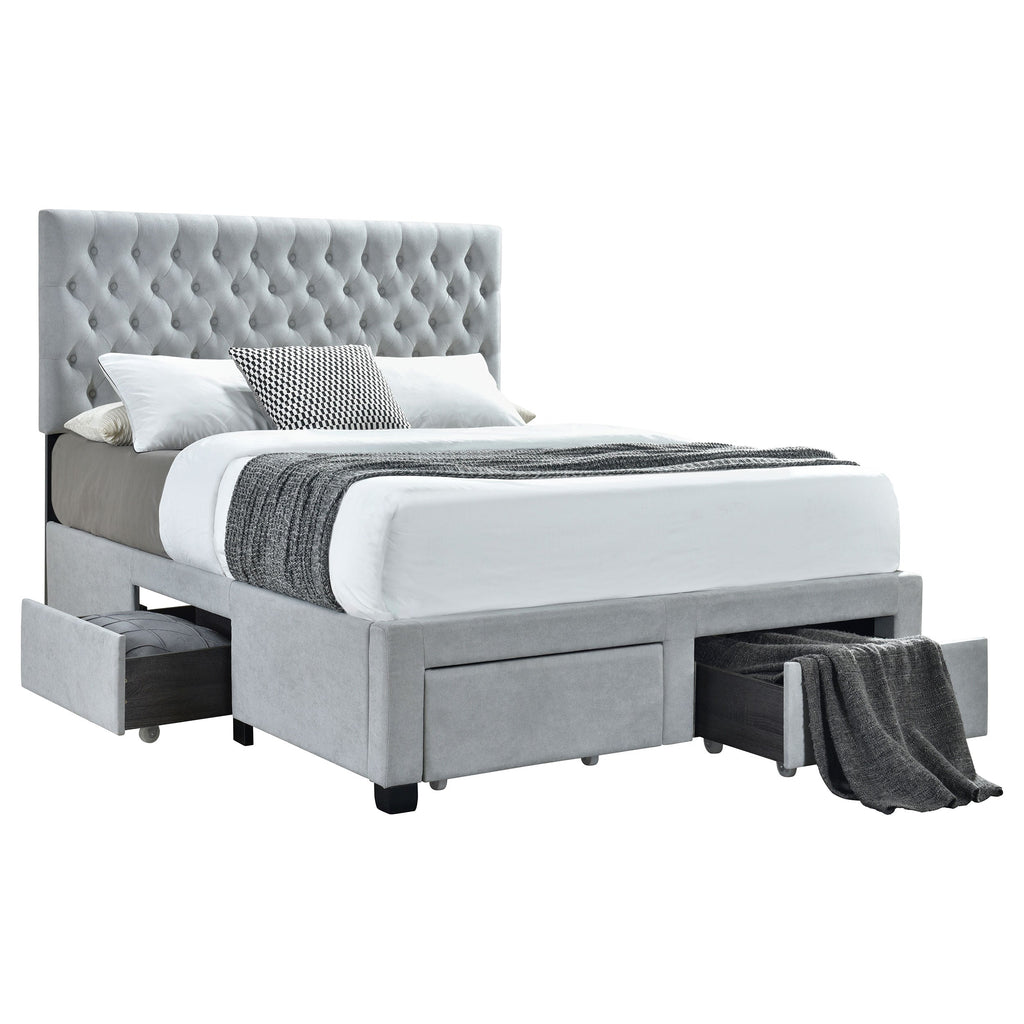 Soledad Upholstered Storage Panel Bed Light Grey — Grey Queen