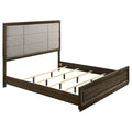 Atlas 63-inch Upholstered Panel Bed Grey and Dark Oak — Brown California King