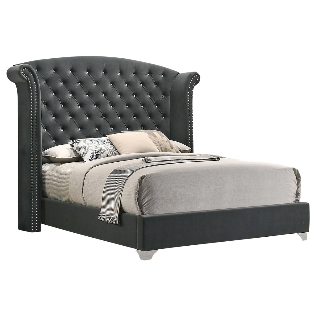 Melody Upholstered Wingback Bed Grey — Grey King