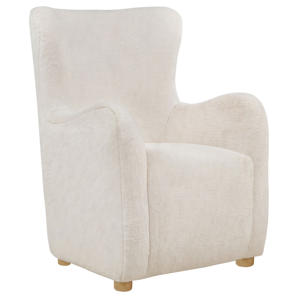 Thornton Faux Fur Upholstered Wingback Lounge Accent Chair Ivory