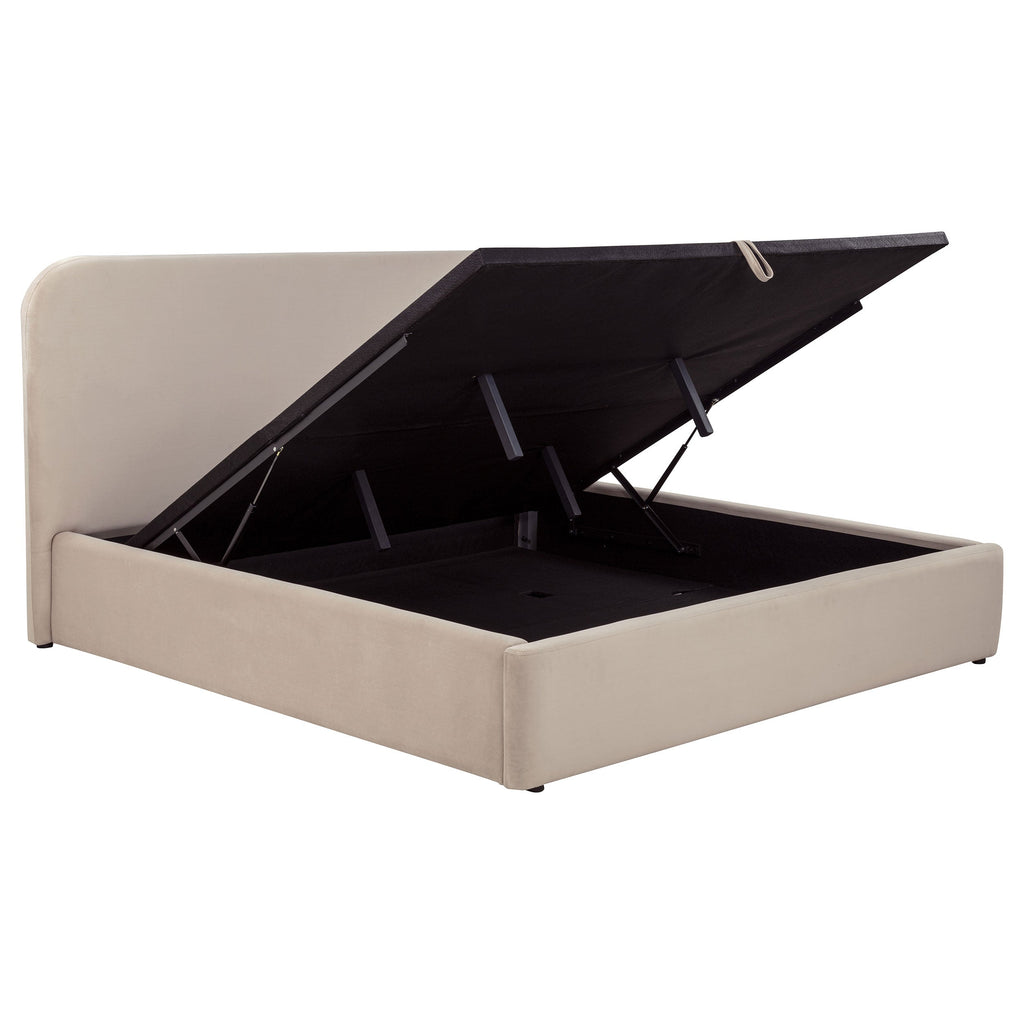 Anders Upholstered Storage Lift Platform Bed Beige — Beige King