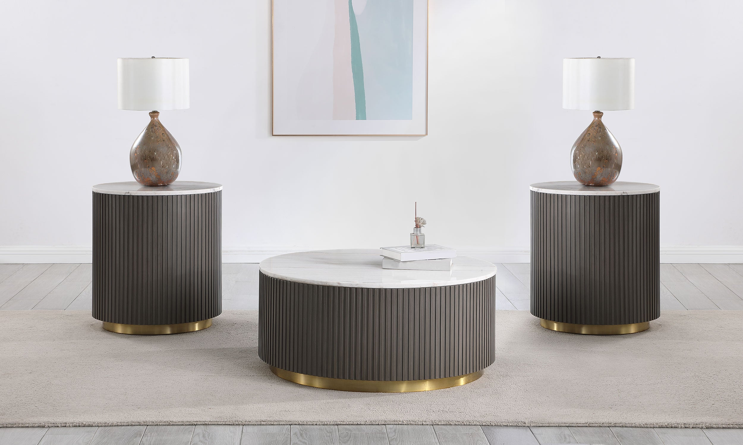 Jason 3-piece Round White Marble Coffee Table Set Charcoal