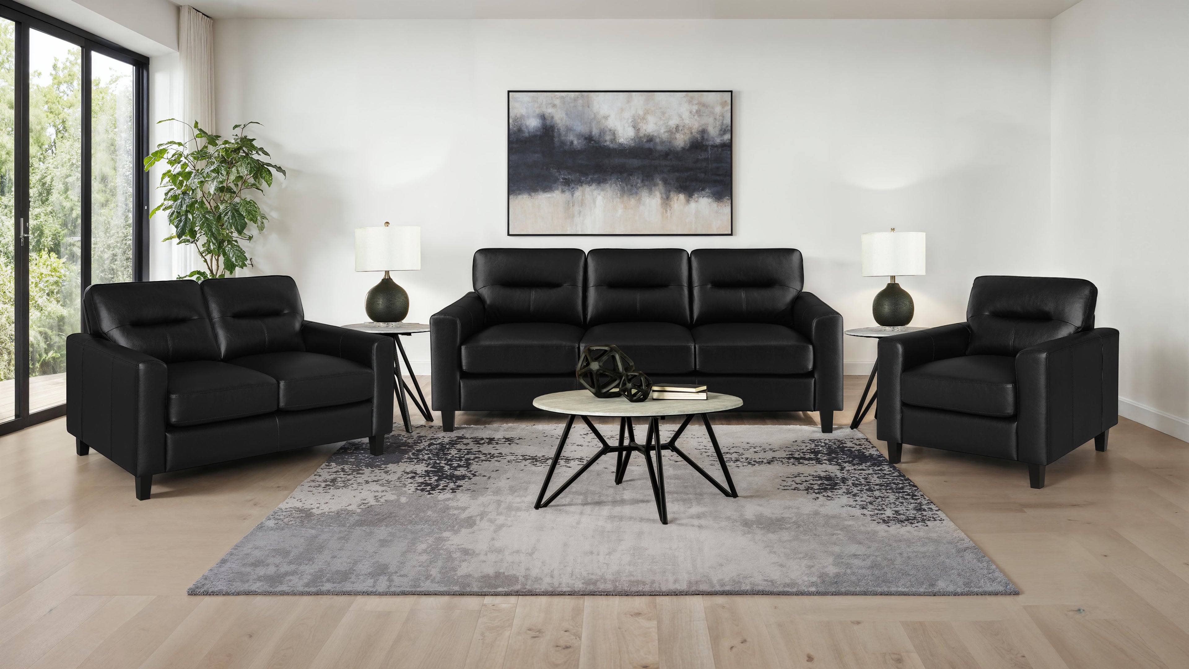Scotland 3-piece Faux Leather Upholstered Sofa Set Black