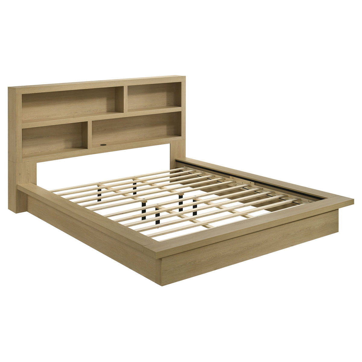 Hendricks Bookcase Headboard Platform Bed Light Oak — Brown King