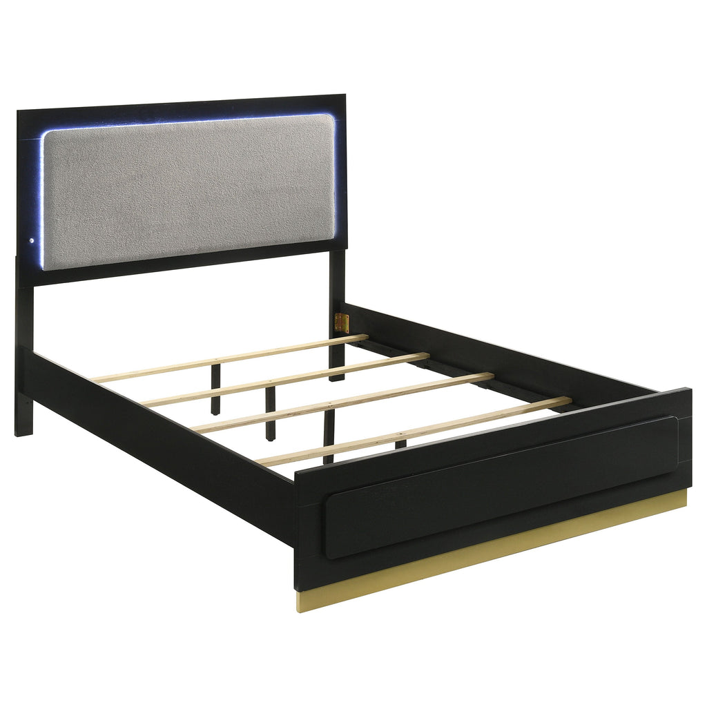 Caraway Wood LED Panel Bed Black — Black King