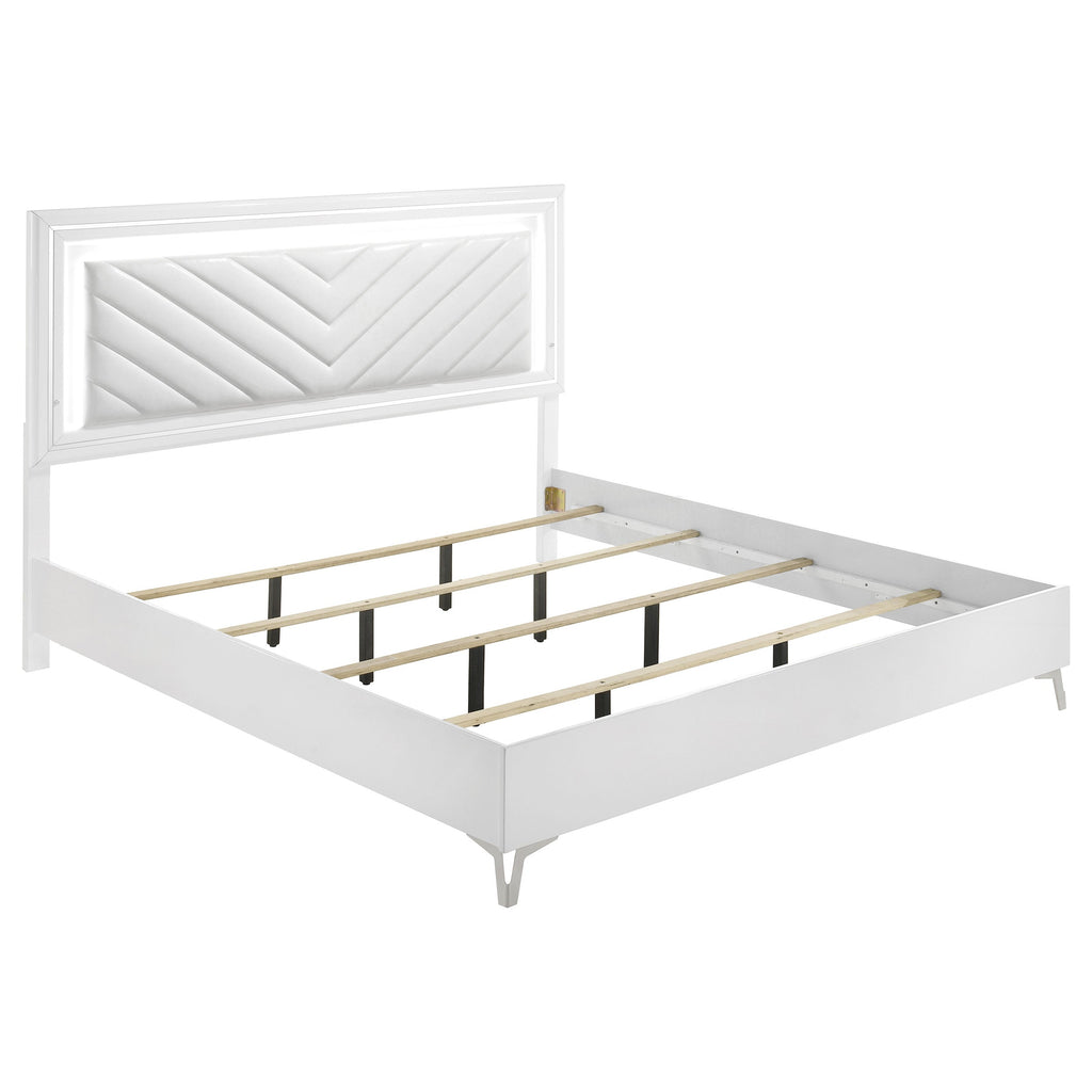 Cassia LED Panel Bed White High Gloss — White King