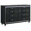 Ravenne 8-drawer Velvet Upholstered LED Dresser Cabinet Black