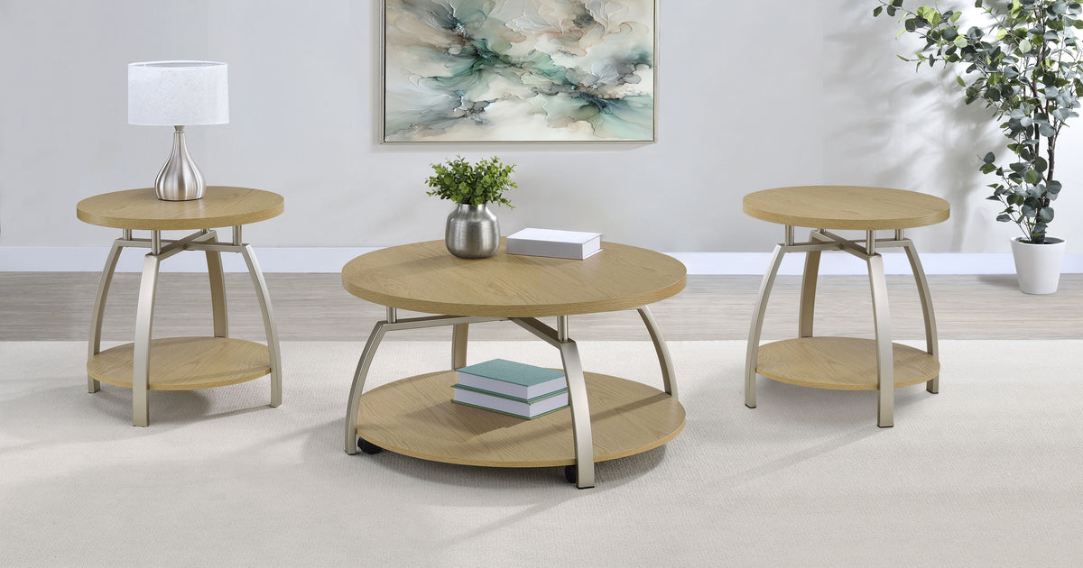 Dacre 3-piece Round Coffee and End Table Set Greige