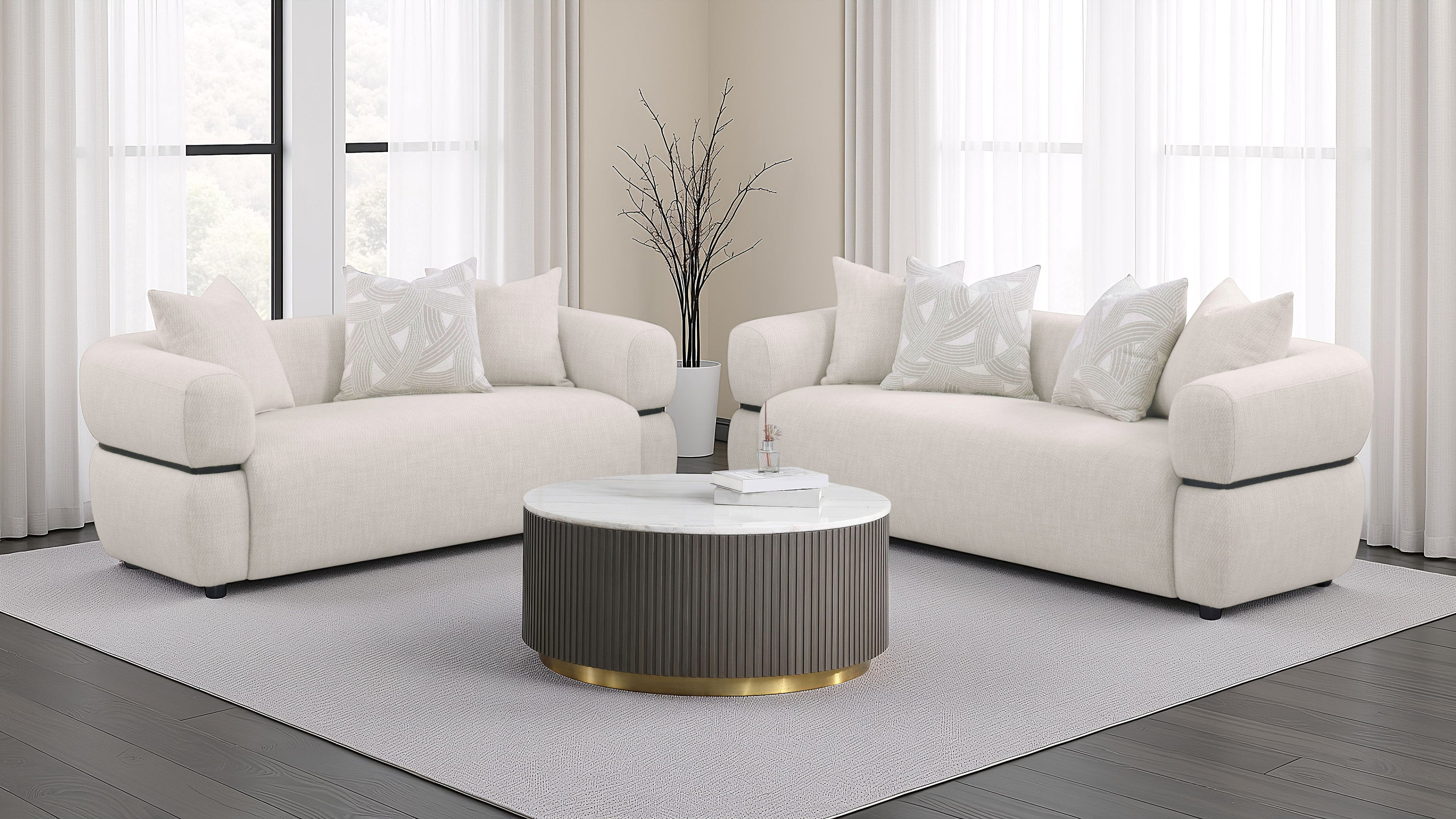 Jeanette 2-piece Fabric Upholstered Round Arm Sofa Set Beige