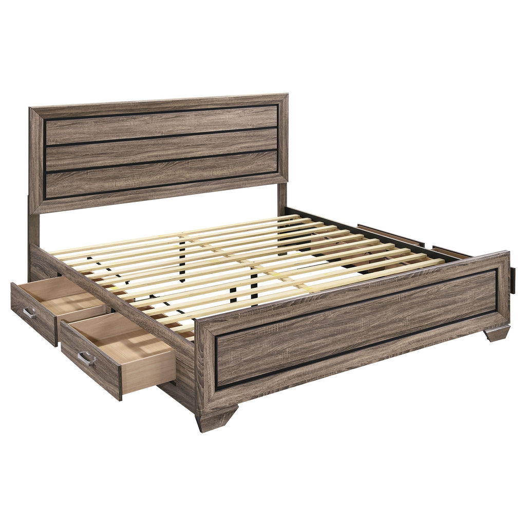 Kauffman Wood Storage Panel Bed Washed Taupe — Brown King