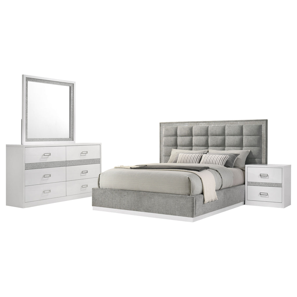 Viana 4-Piece Queen Platform Bedroom Set Grey and White High Gloss