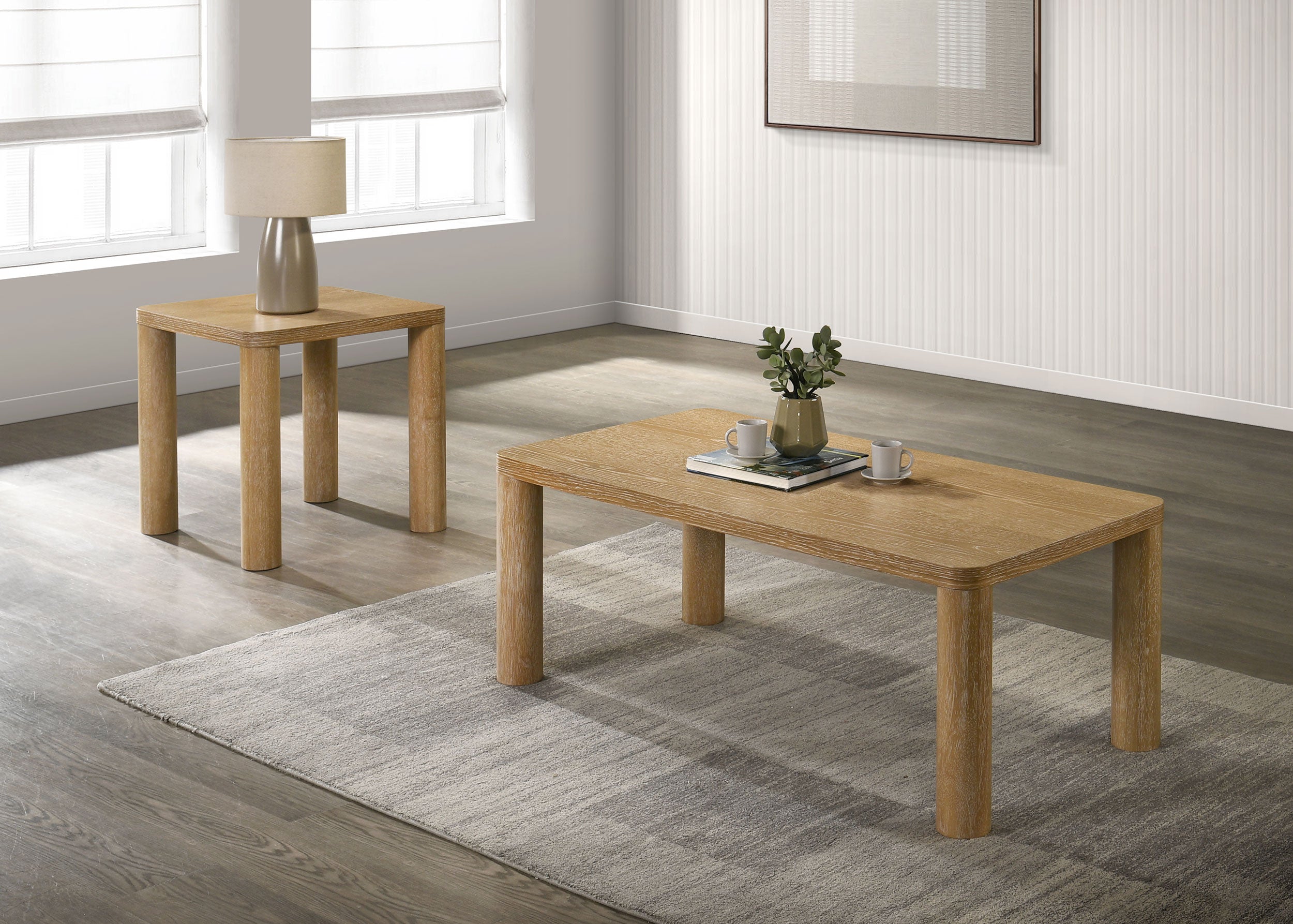 Castlewood 2-piece Cocktail Coffee Table Set Light Oak