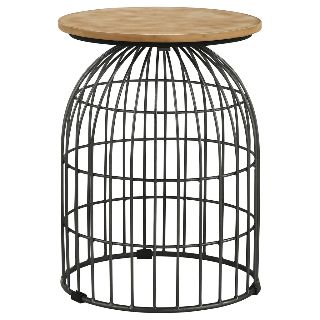 Bernardo Round Wire Frame Side Table Natural and Gunmetal