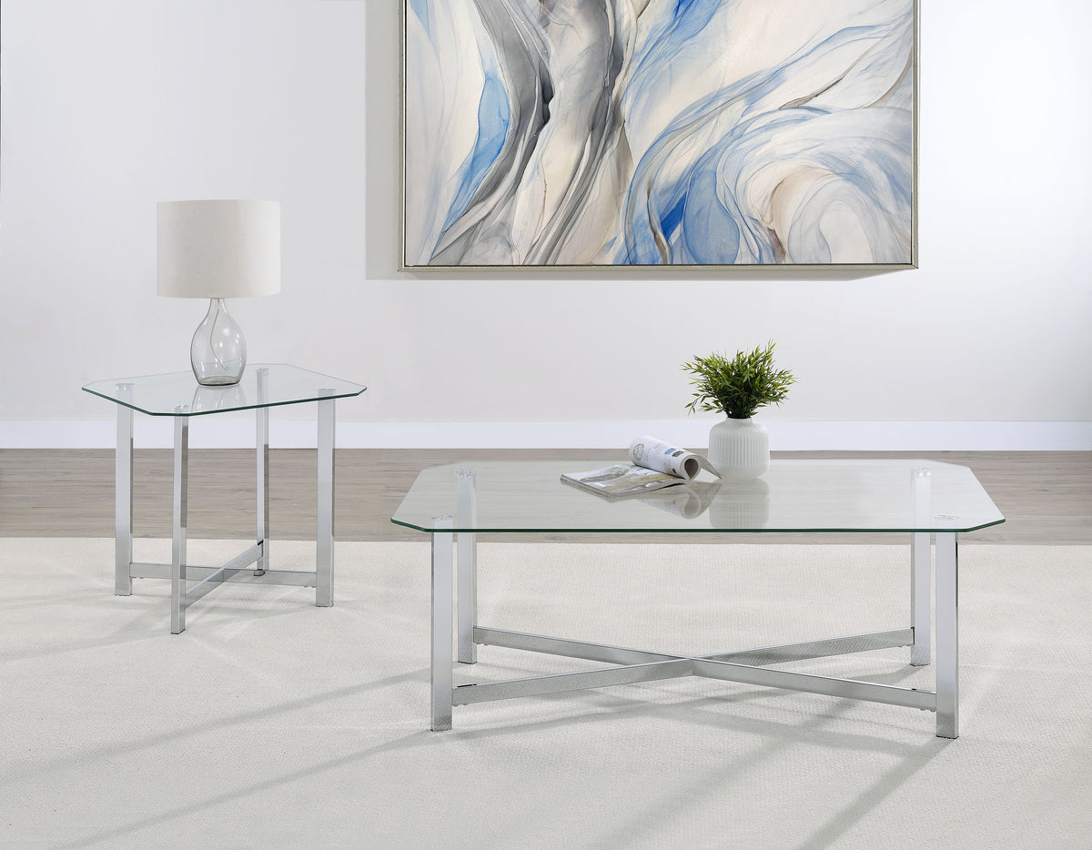 Cronin 2-piece Tempered Glass Top Coffee Table Set Chrome