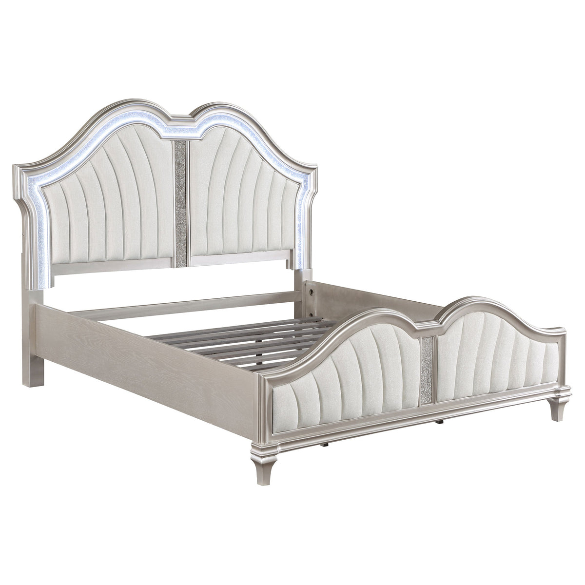Evangeline Wood LED Panel Bed Silver Oak — Silver King