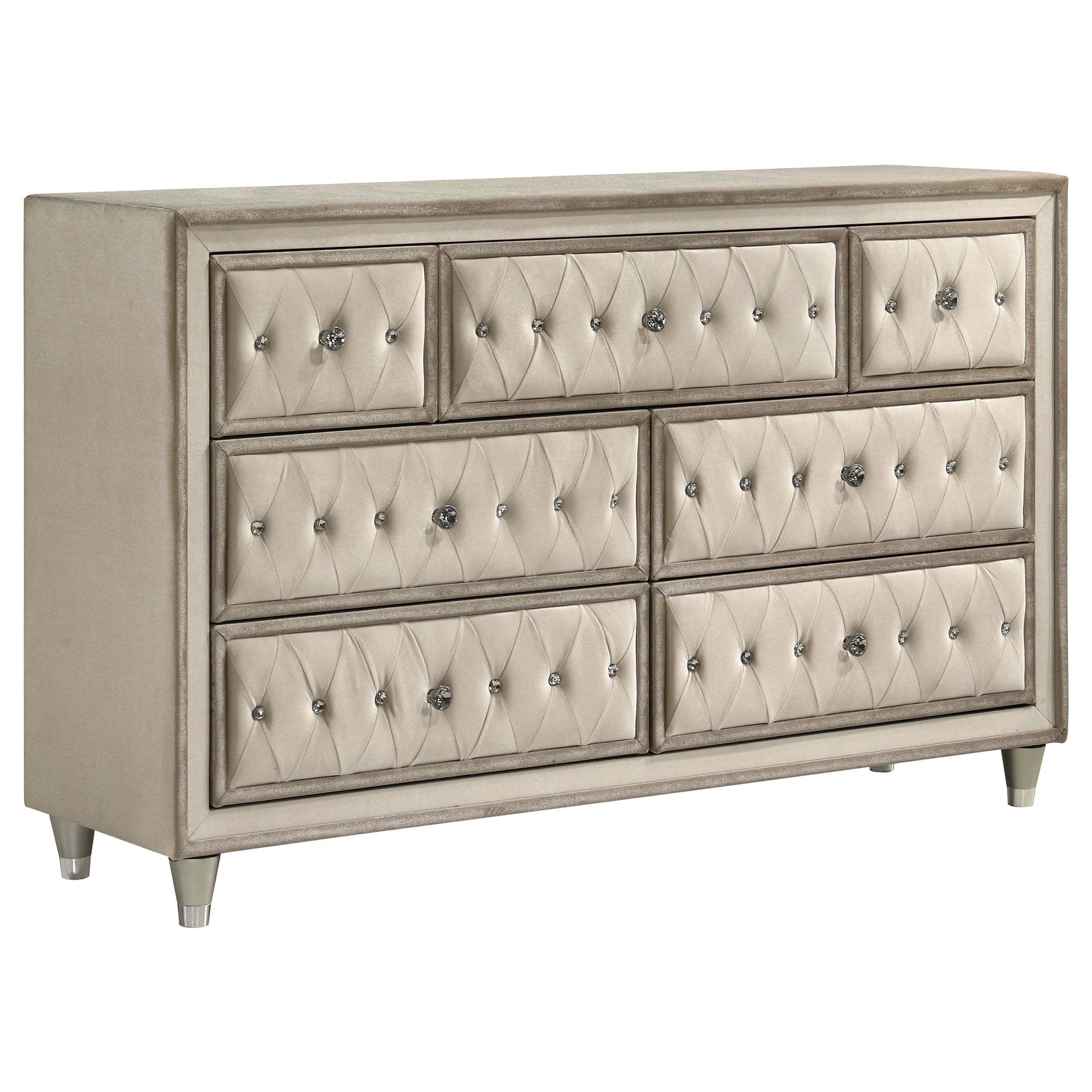 Antonella 7-drawer Upholstered Dresser Ivory and Camel