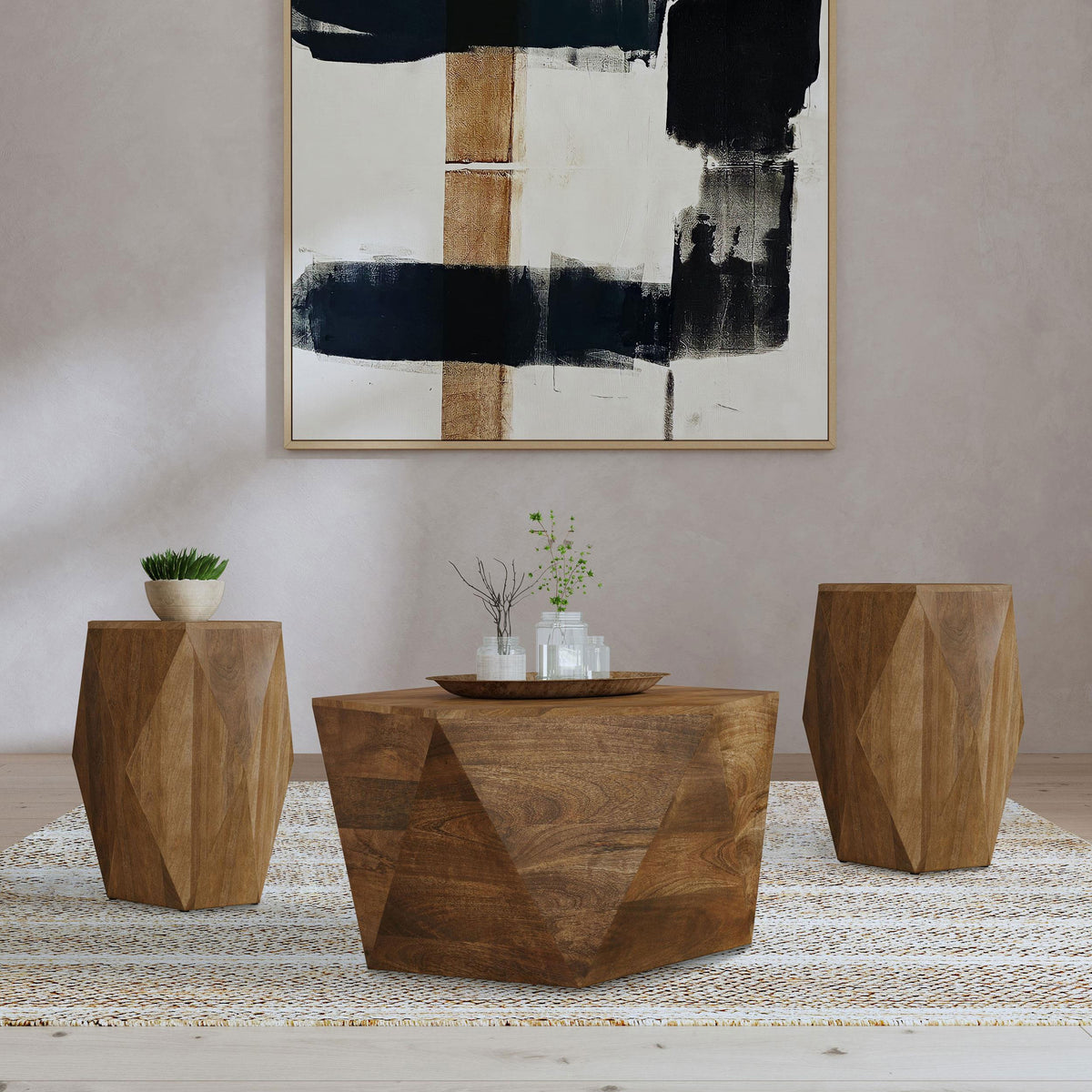 Zalika 3-piece Solid Wood Coffee and End Table Set Natural