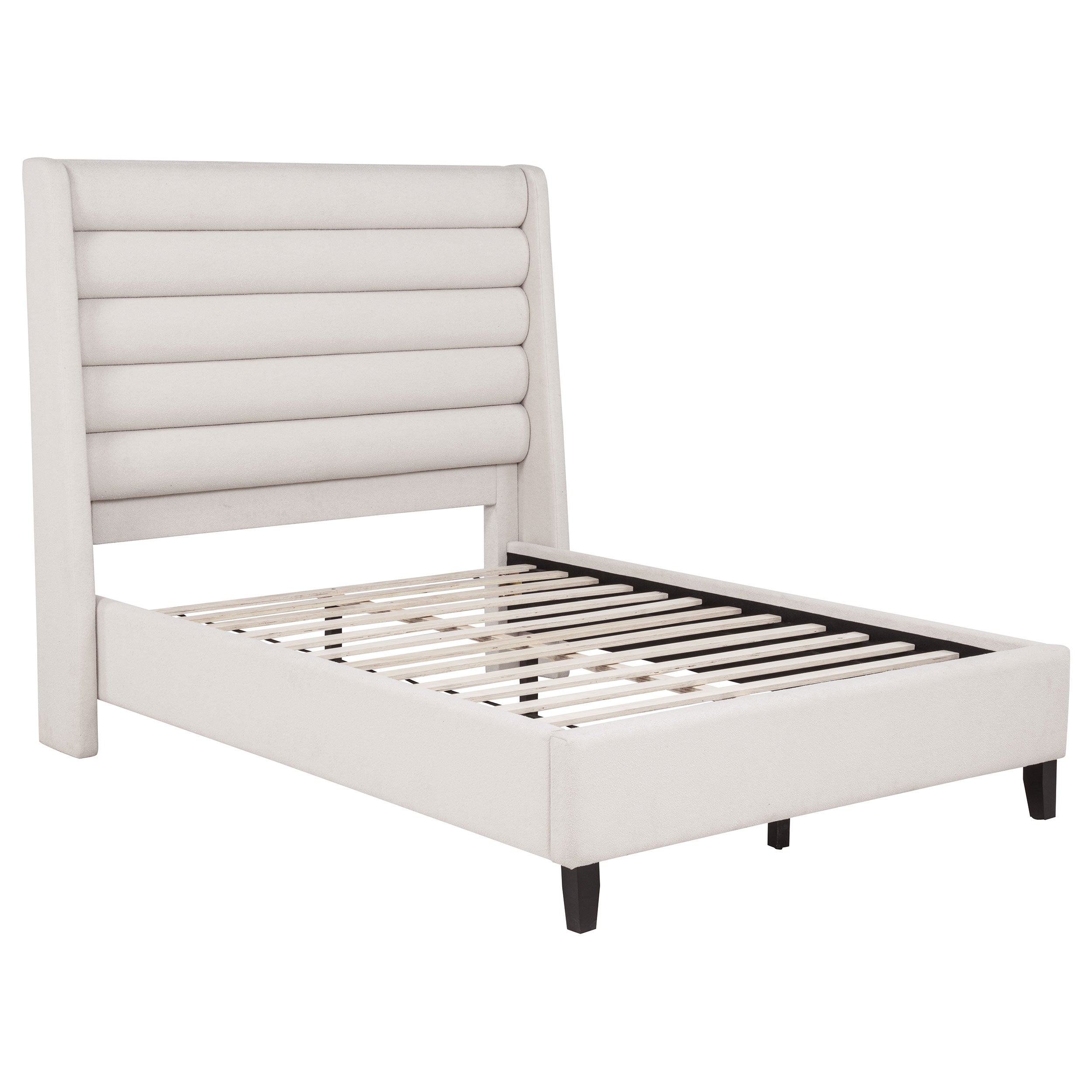 Leslie Upholstered Tufted Full Wingback Platform Bed Beige