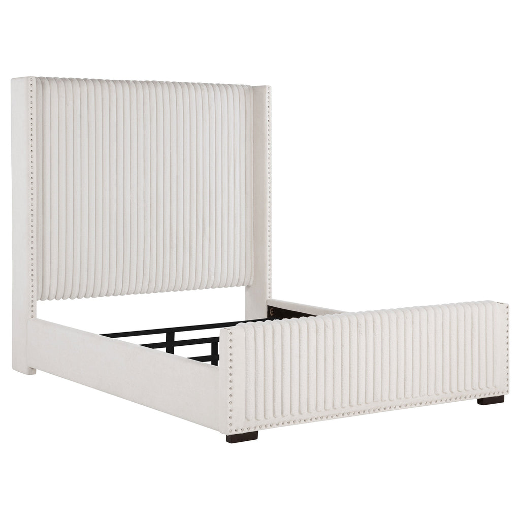Natasha 65-inch Upholstered Wingback Bed Cream — White Queen