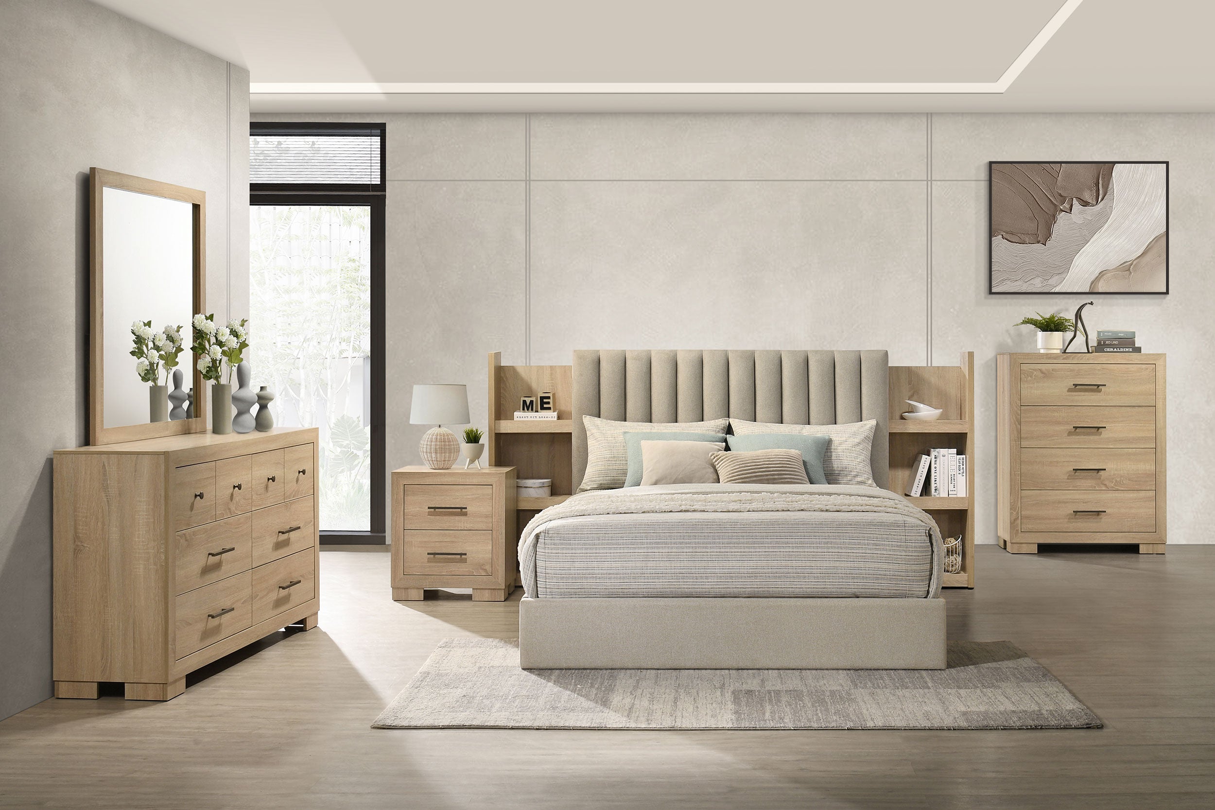 Arielle 5-piece Eastern King Bedroom Set Light Oak