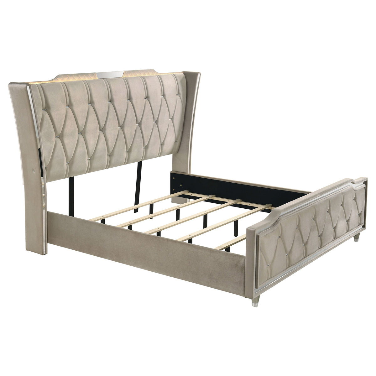 Lorient LED Upholstered Bed Ivory and Camel — Ivory King