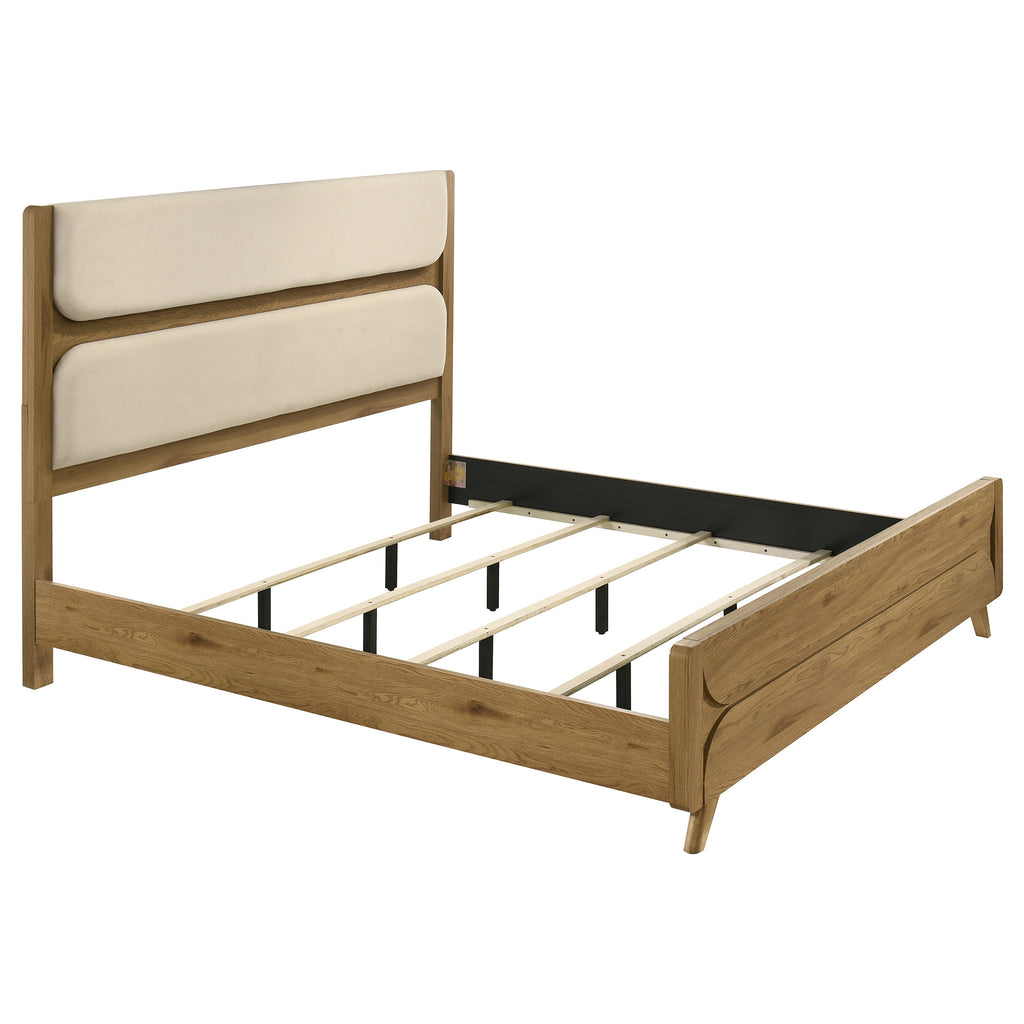 Bennett 78-inch Eastern King Upholstered Panel Bed Cream and Light Oak