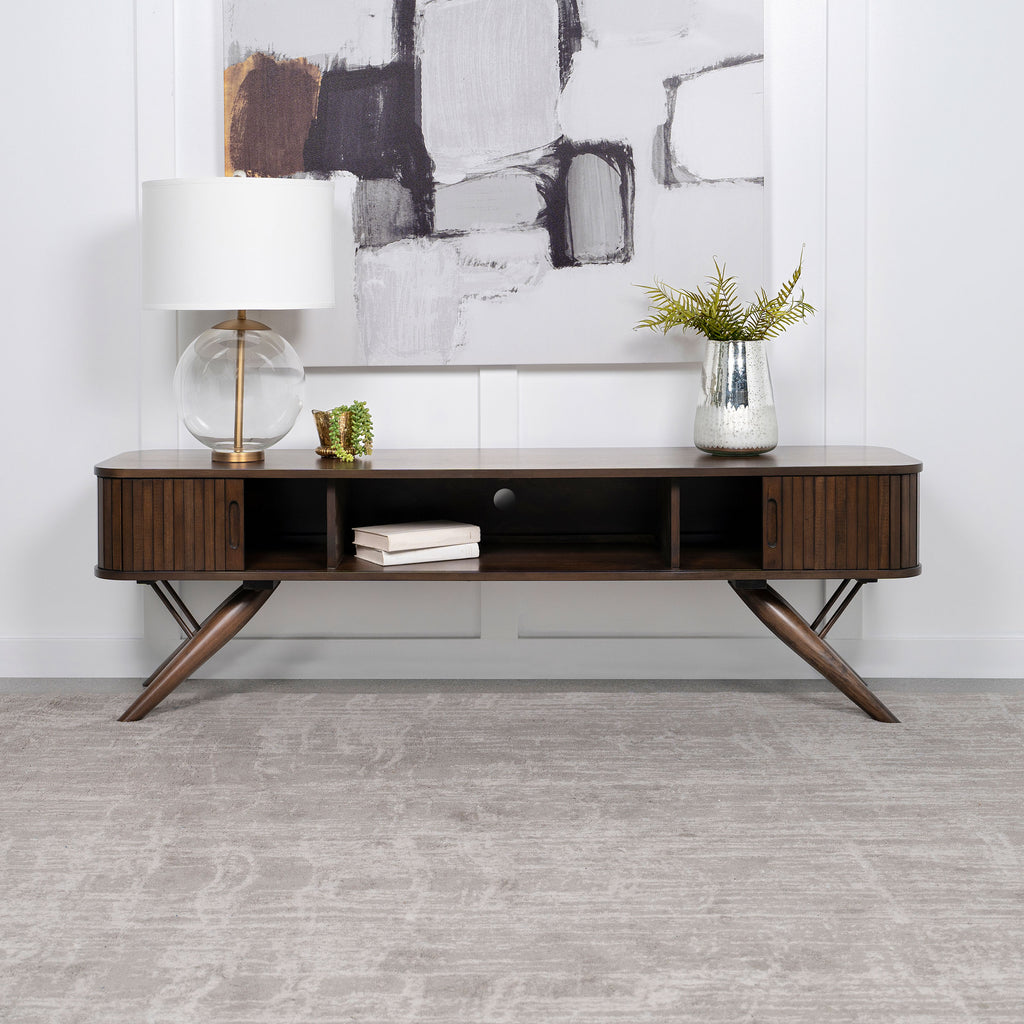 Valna Wood 71-inch TV Stand with Sliding Doors Walnut