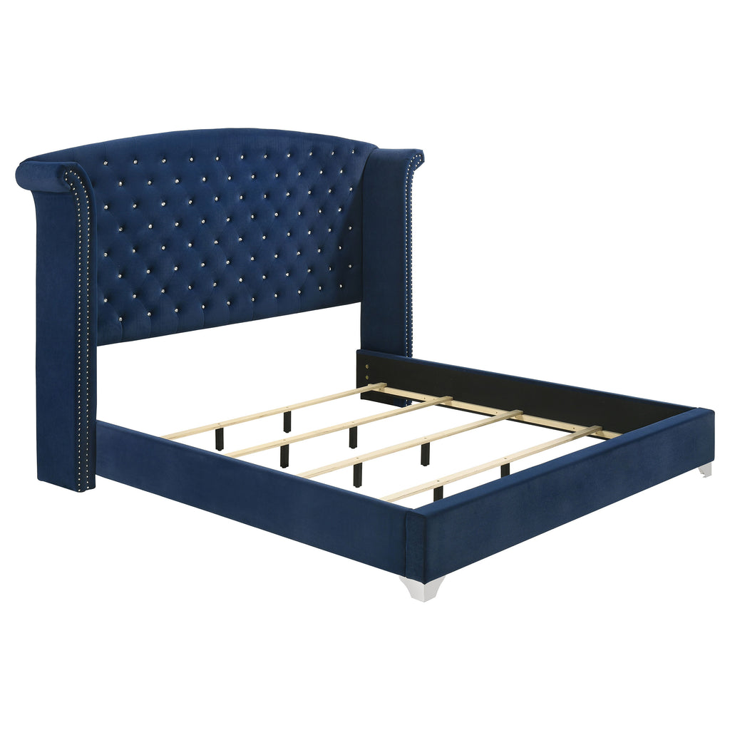 Melody Upholstered Eastern King Wingback Bed Pacific Blue