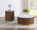 Jason 2-piece Round White Marble Coffee Table Set Honey Brown
