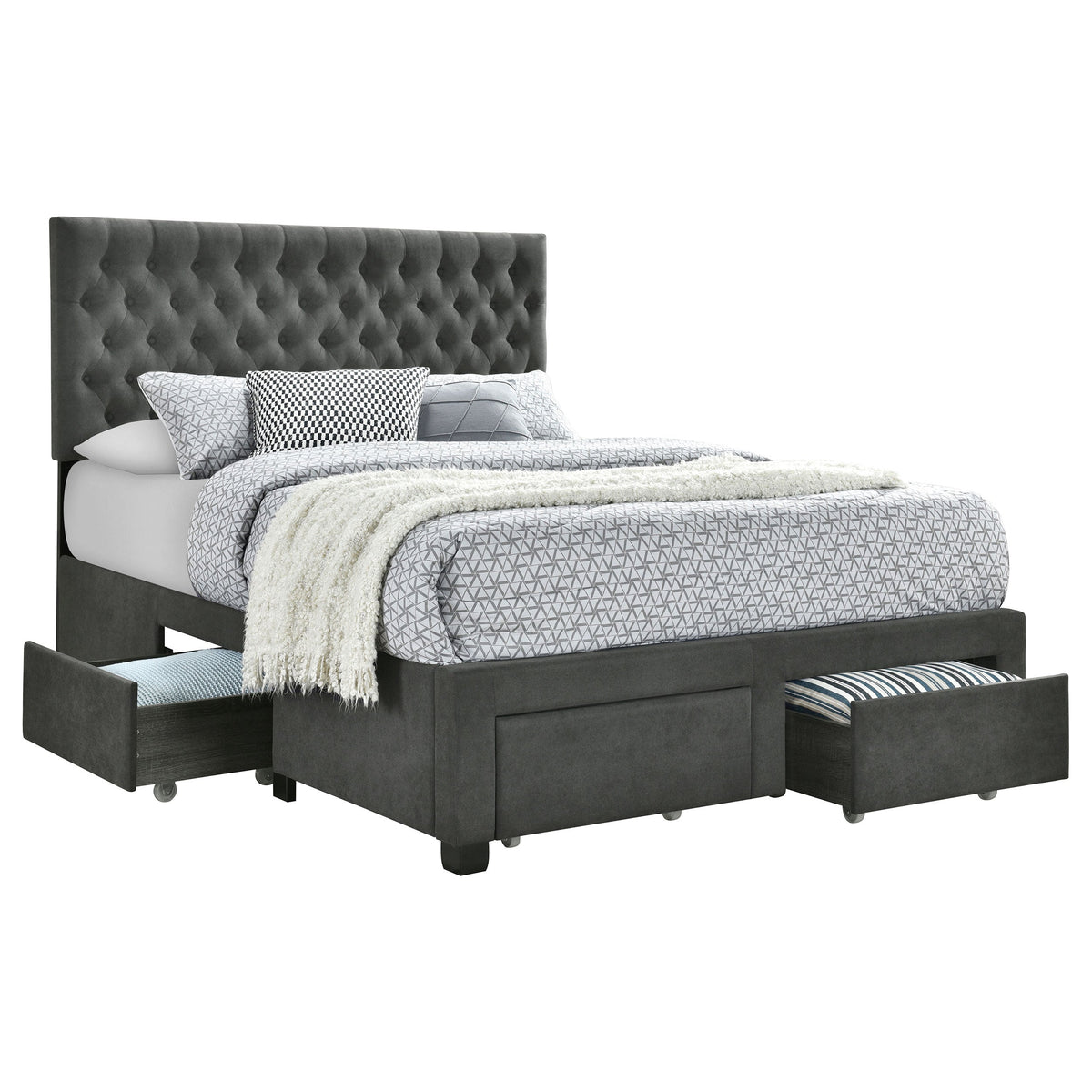 Soledad Upholstered Storage Panel Bed Grey — Grey Full