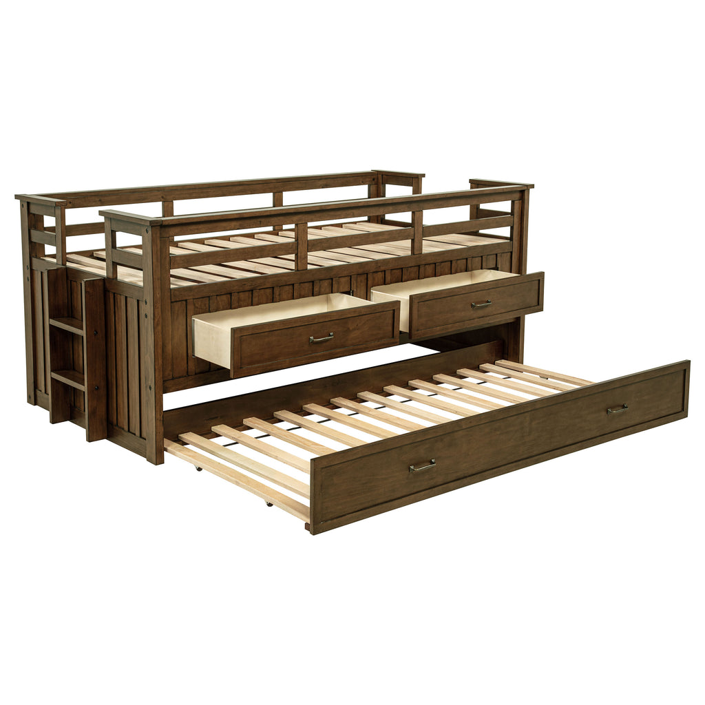 Carlsbad Wood Twin Captains Bed With Trundle Medium Brown