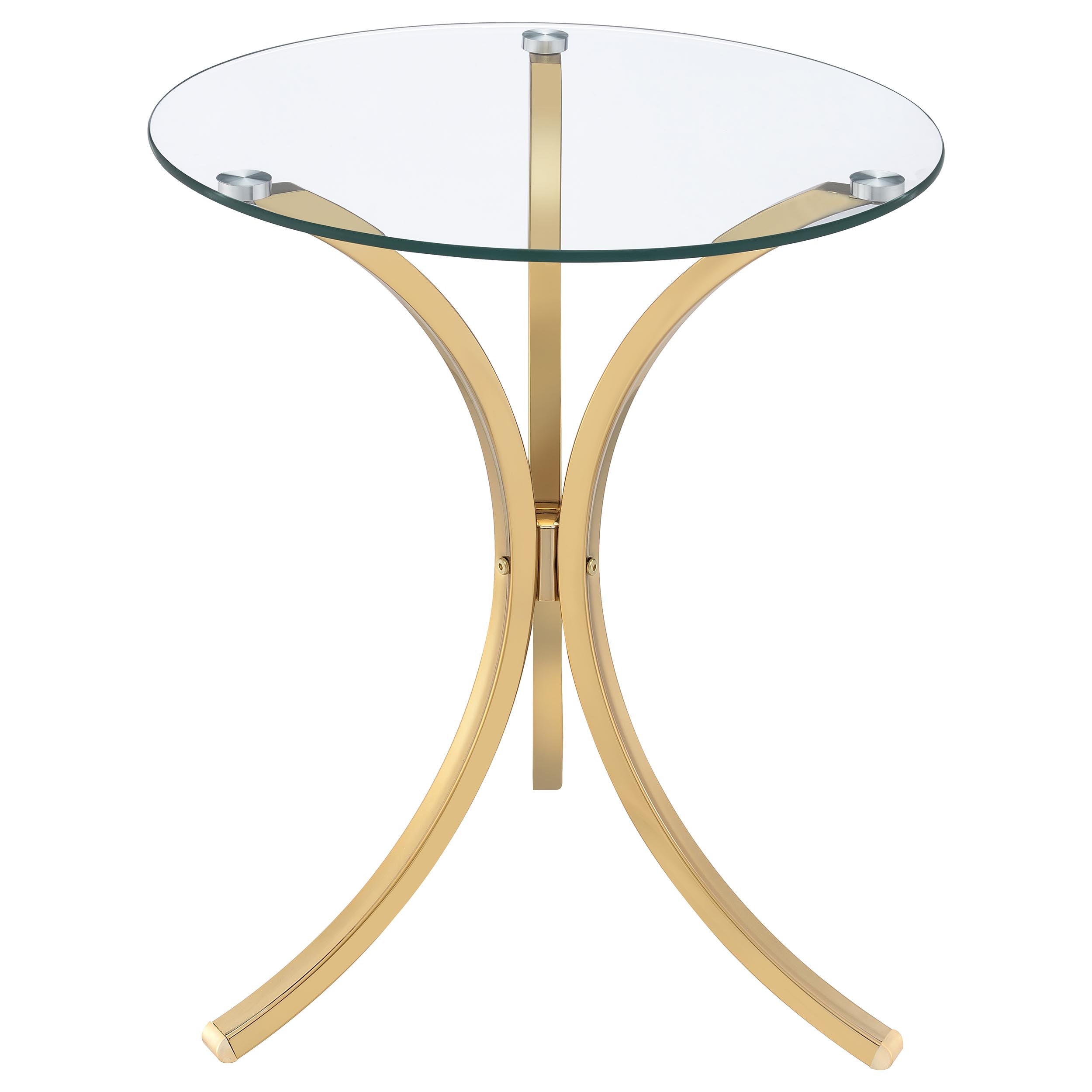 Eloise Round Glass Top Curved Metal Side Table Gold