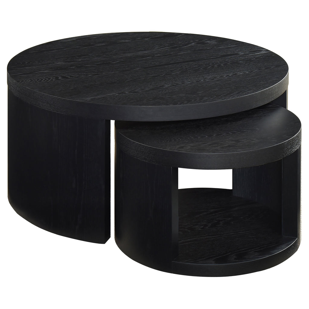 Sweeney 2-piece Round Wood Occasional Nesting Table Set Black