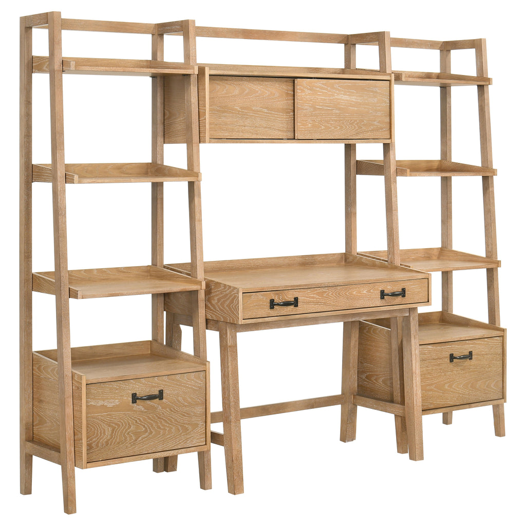 Fabian 4-piece Computer Desk and Bookshelf Set Distressed Light Brown