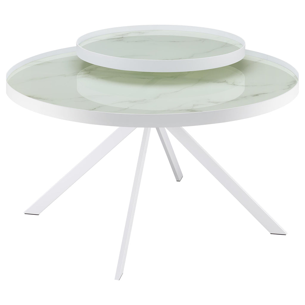 Briggs Round Marble Printed Glass Top Coffee Table White