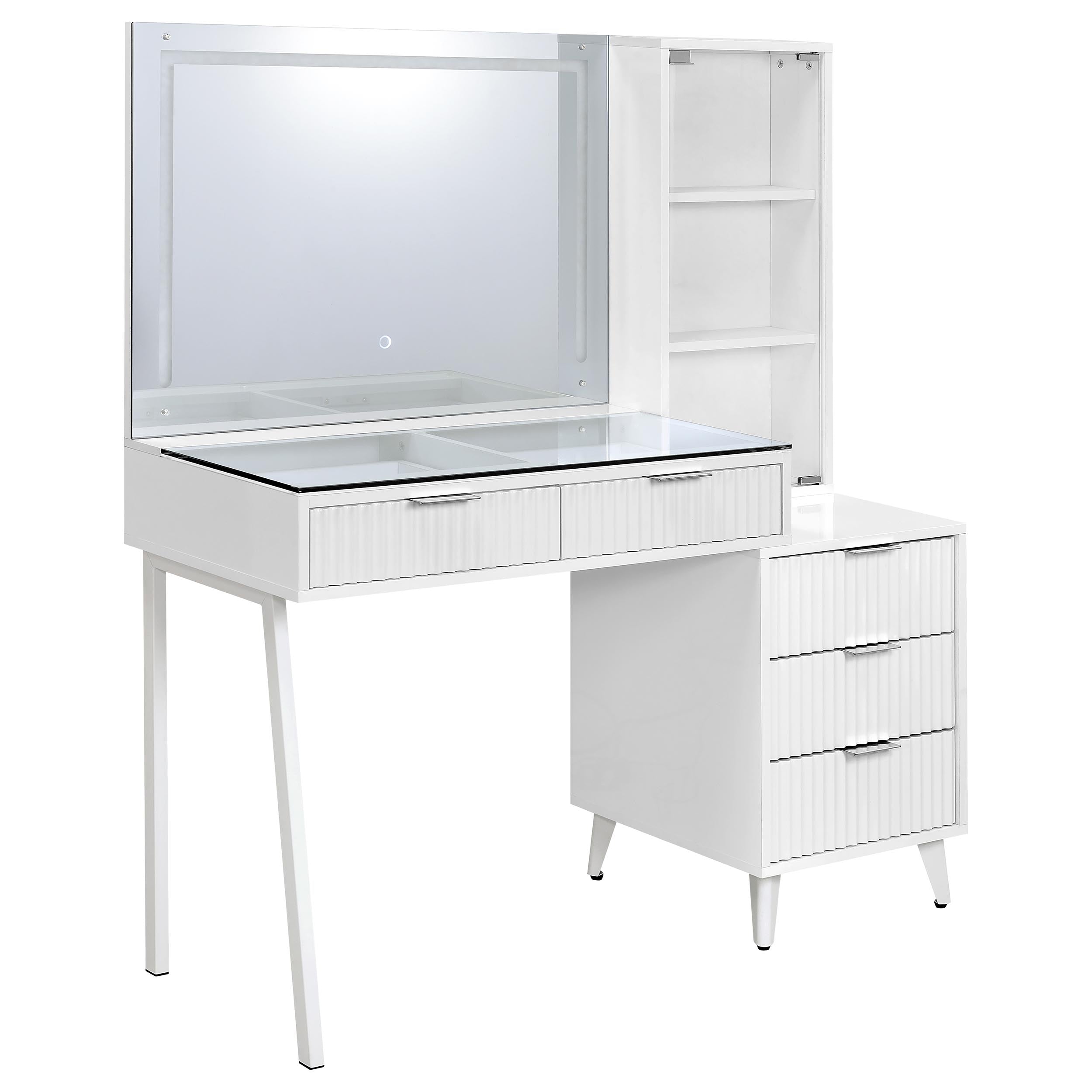 Souza 5-Drawer Makeup Vanity Table With LED Mirror White High Gloss