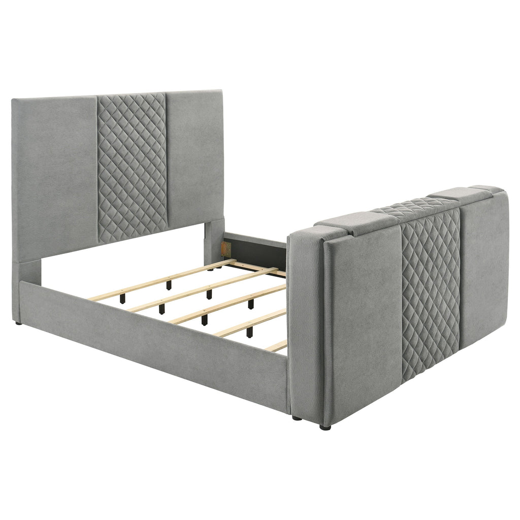 Tara 61-inch Upholstered Panel TV Bed Grey — Grey King