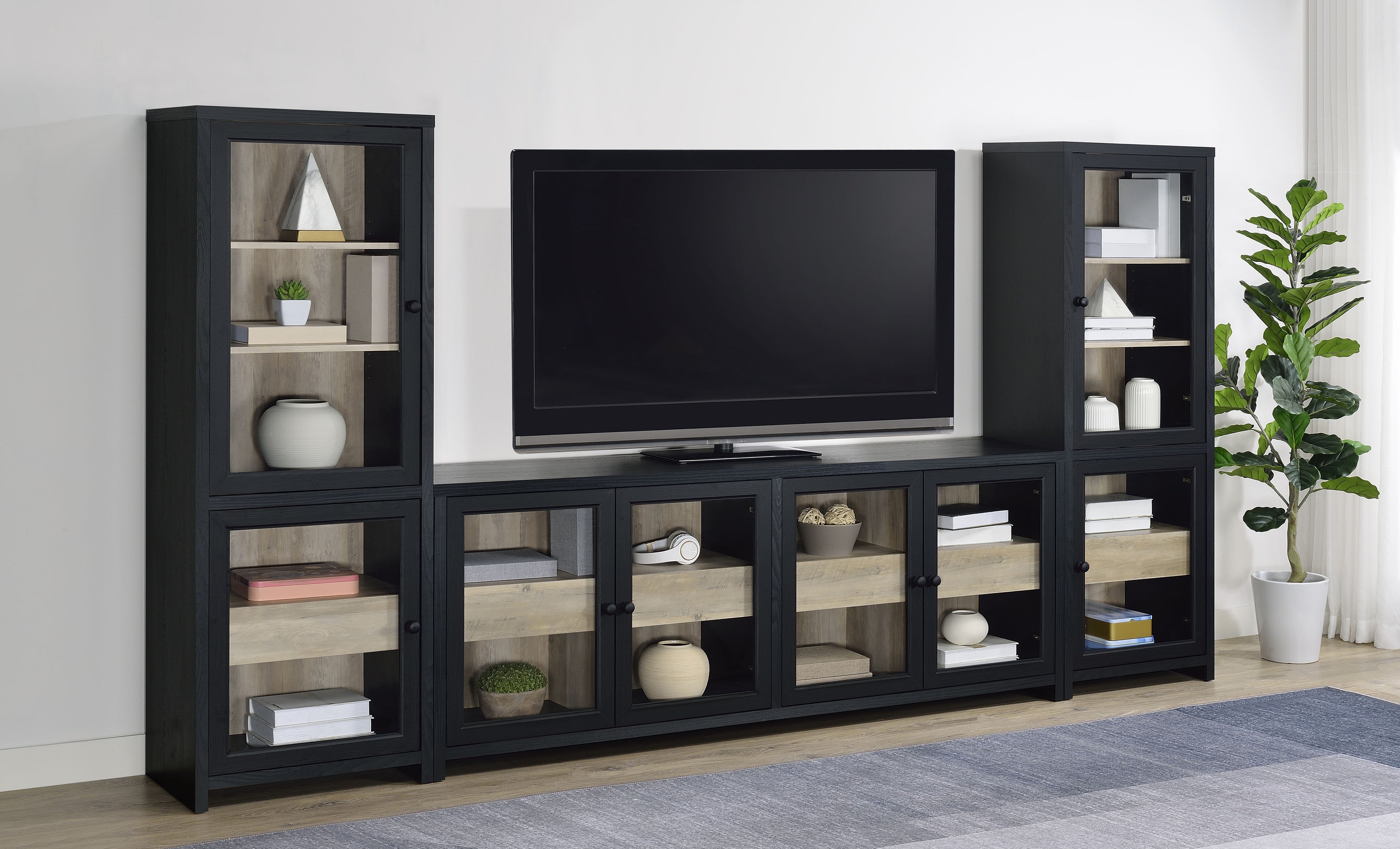 Denison 3-piece Entertainment Center 79-inch TV Stand Black