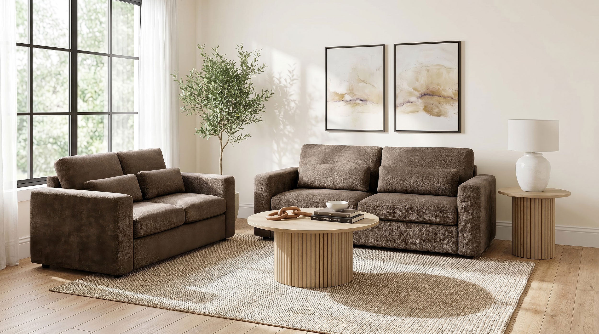 Amador 2-piece Chenille Upholstered Track Arm Sofa Set Chocolate