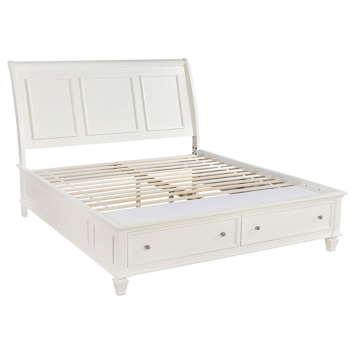 Sandy Beach Wood Storage Panel Bed Cream White — Ivory King