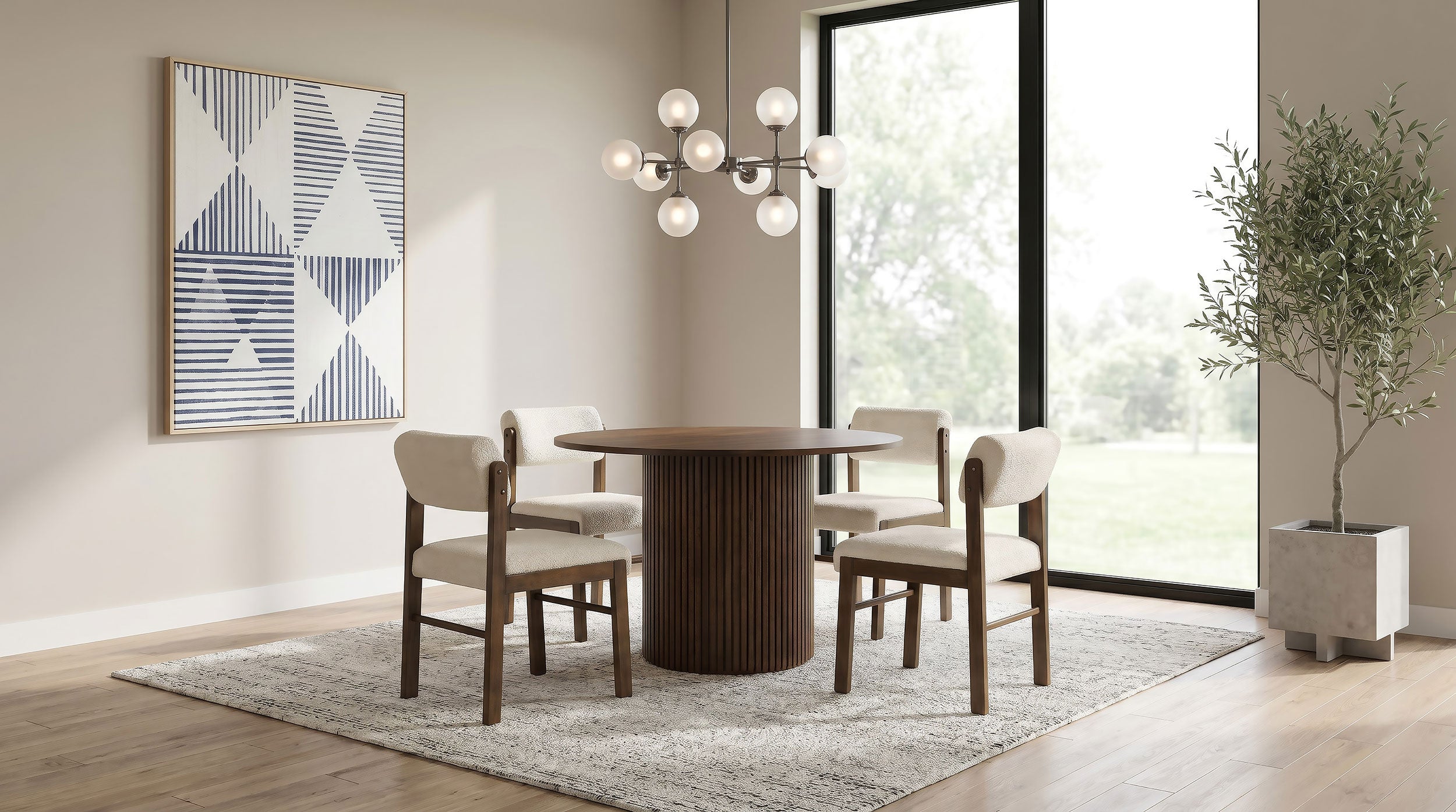 Hamlyn 5-piece Round Wood Dining Set Cream and Walnut