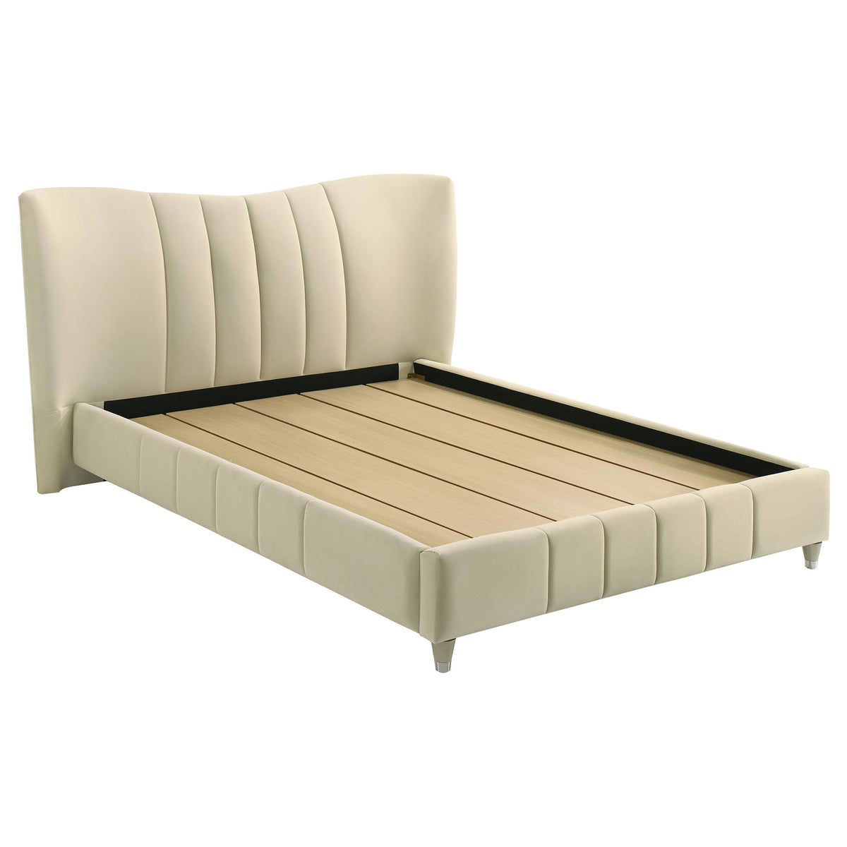 Evelyn Upholstered Panel Platform Bed Ivory — Gold Queen
