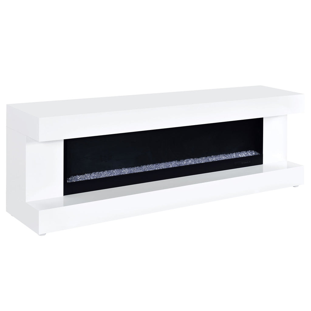 Mallory TV Stand Fireplace Console Bluetooth Speaker White High Gloss