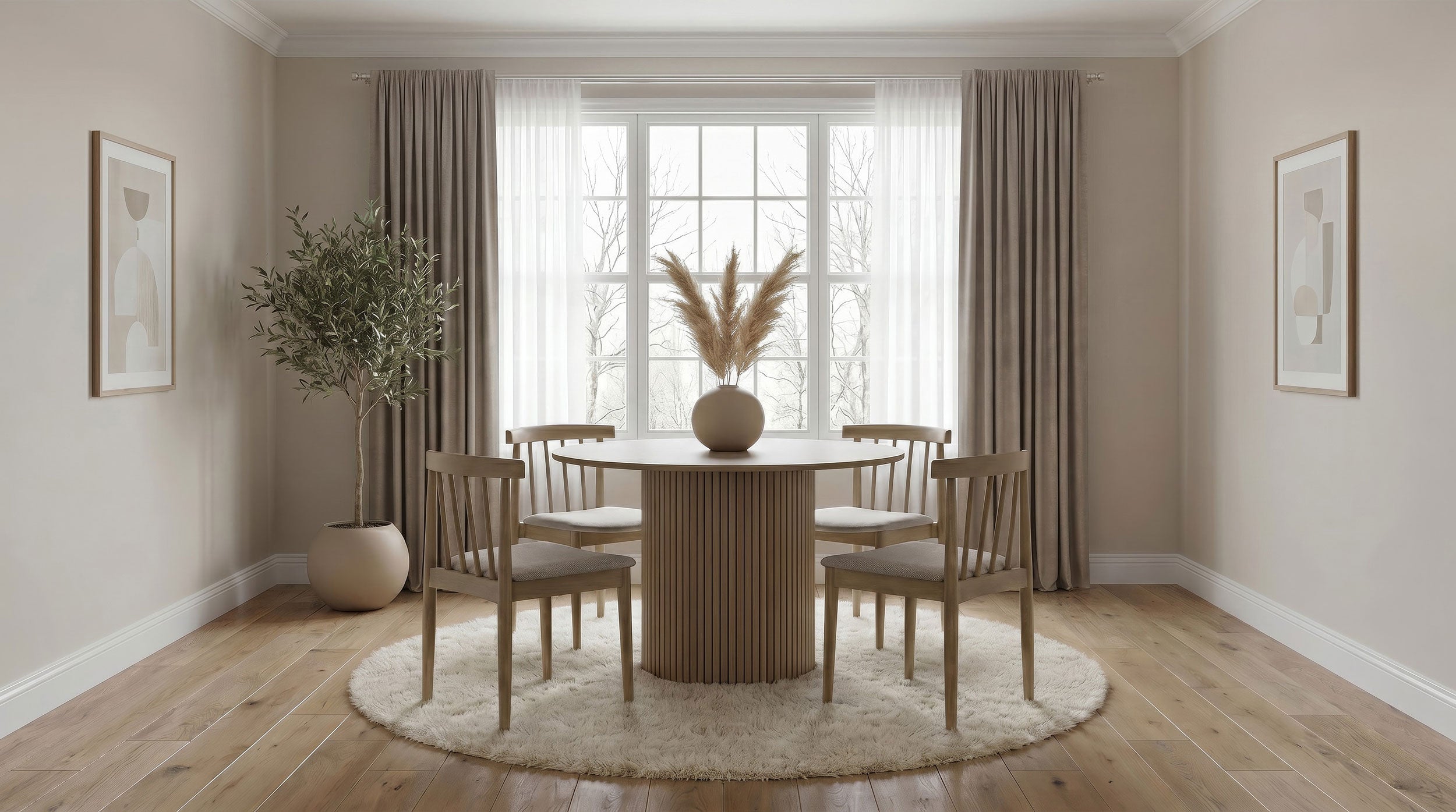 Hamlyn 5-piece Round Wood Dining Set Wheat and Natural Oak