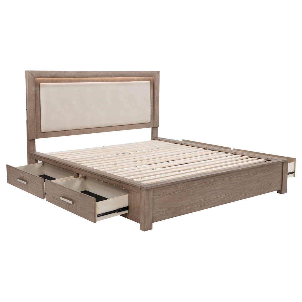 Kenora 56-inch LED Storage Bed Barley Brown — Brown California King