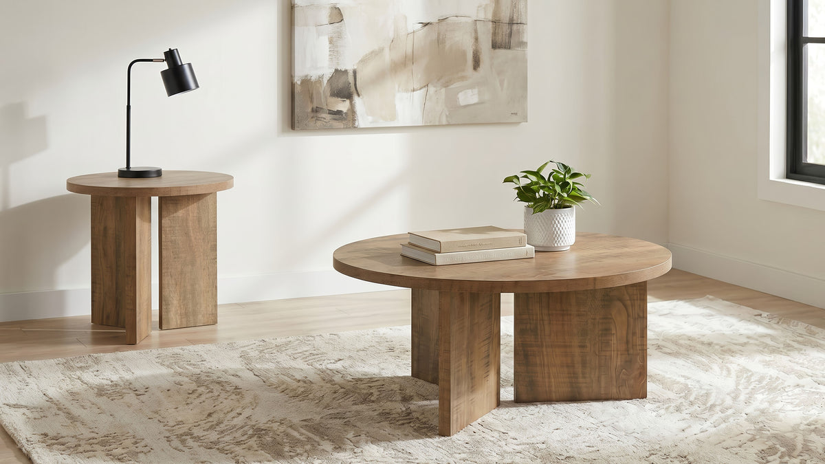 Aragon 2-Piece Round Coffee and End Table Set Mango