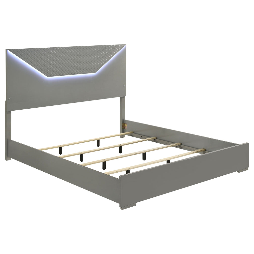 Ives Panel Bed LED Headboard Grey High Gloss — Grey King