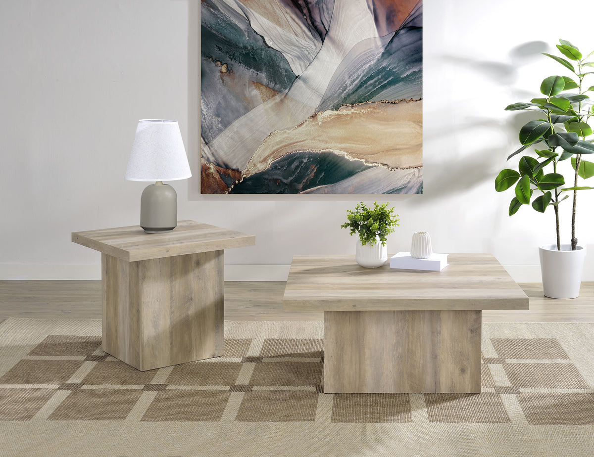 Devar 2-piece Square Coffee End Table Set Distressed Pine