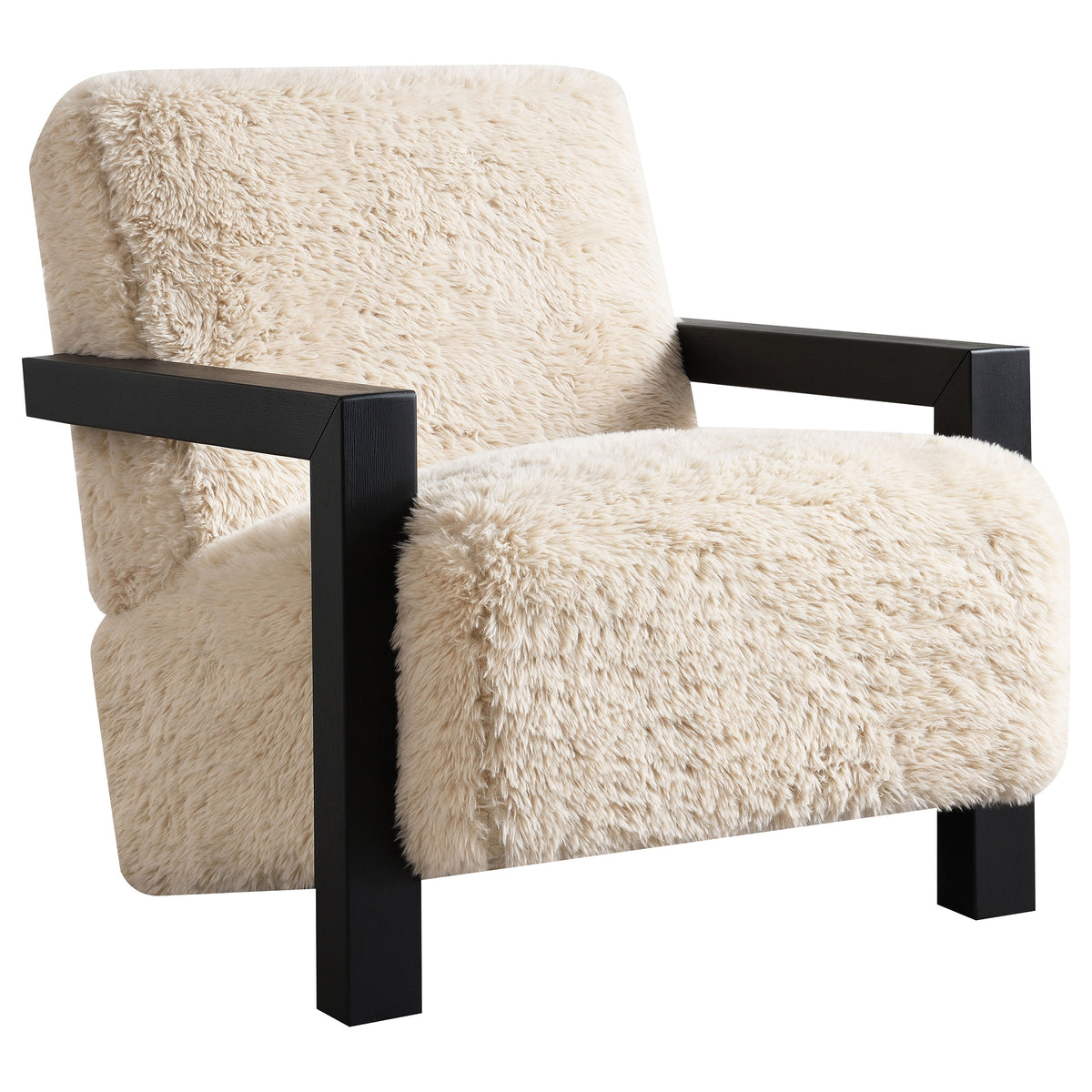Fitzroy Faux Fur Upholstered Chair Solid Wood Arms Latte