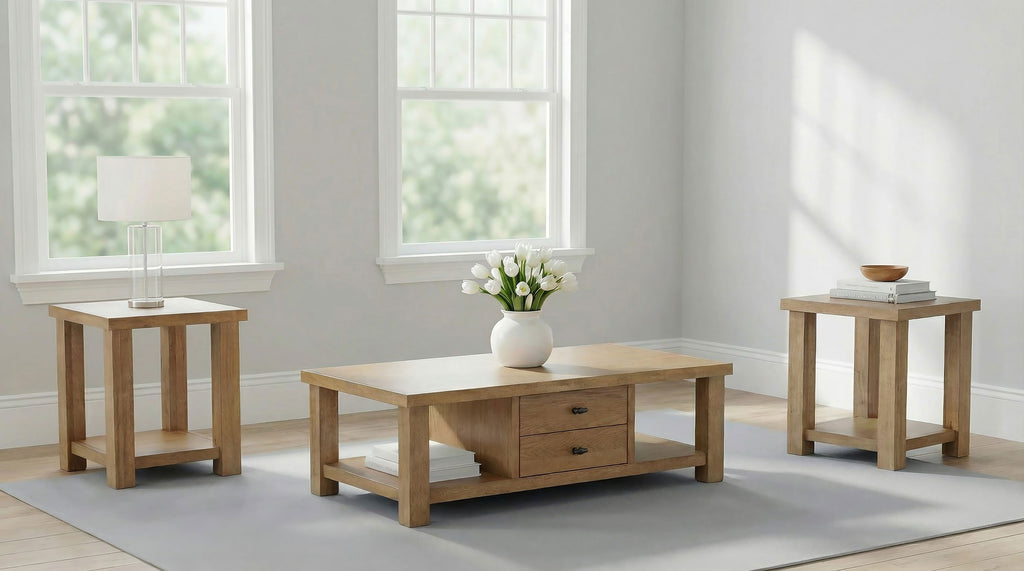 Beasley 3-Piece Wood Coffee Table Set Golden Oak